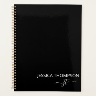 Modern Black Simple Script Girly Monogram 2025 Planner