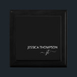 Modern Black Simple Script Girly Monogram Name  Gift Box<br><div class="desc">Customised monogrammed simple script name and initial modern and elegant girly stylish Black and White Add Your Name with Girly Grey Initials. This personalised gift box is perfect for Sweet 16, 1st, 21st, 30th, 40th, 50th, 60th, 70th, Birthday Party, Weddings, Party Favour, Holiday Gift, Quinceanera, Graduation, Bridal Shower, Bachelorette Party,...</div>
