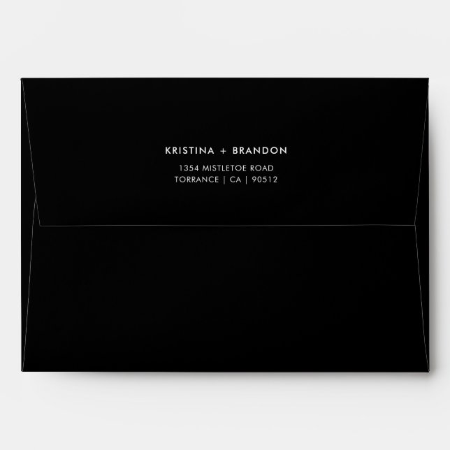 Modern Black Simple Wedding Address Envelope (Back (Top Flap))