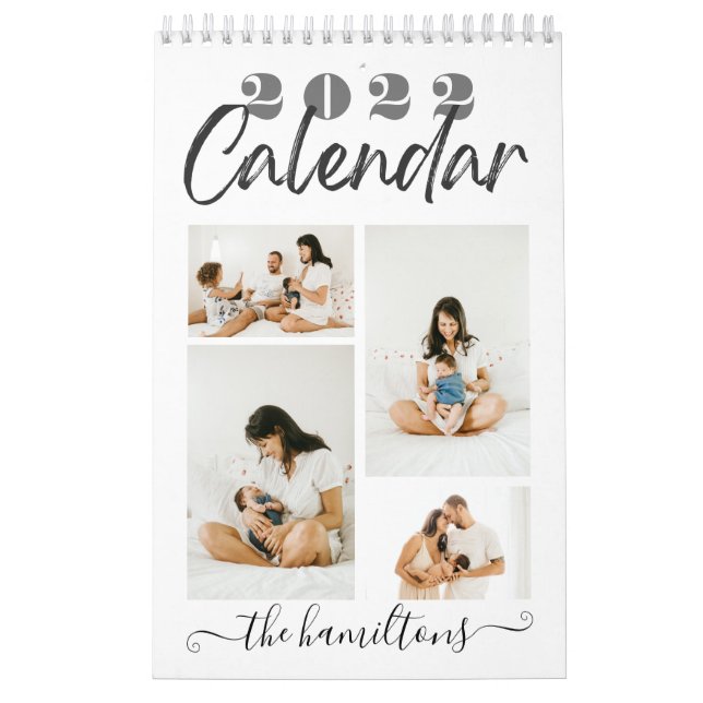 Modern Black Sketchy Calligraphy New Year Photo Calendar (Cover)