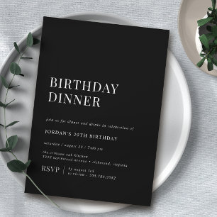 Modern Black   Sleek Minimalist Birthday Dinner Invitation