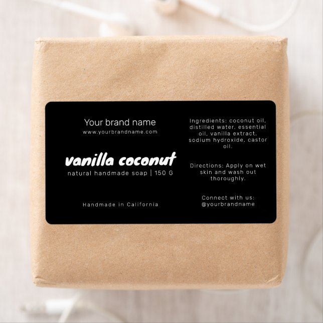 Modern black soap packaging ingredients label (Insitu)