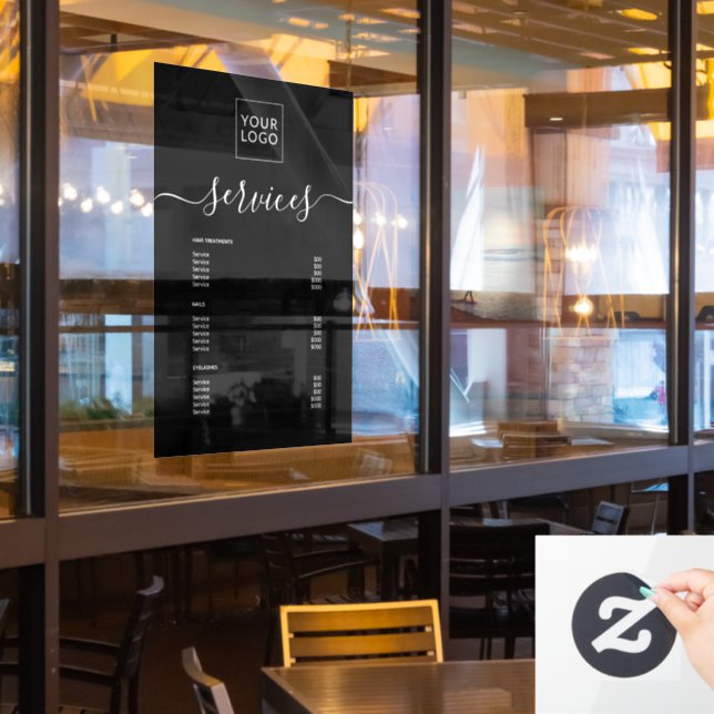 Modern Black Spa Salon Service Menu Custom Logo (Restaurant Window)