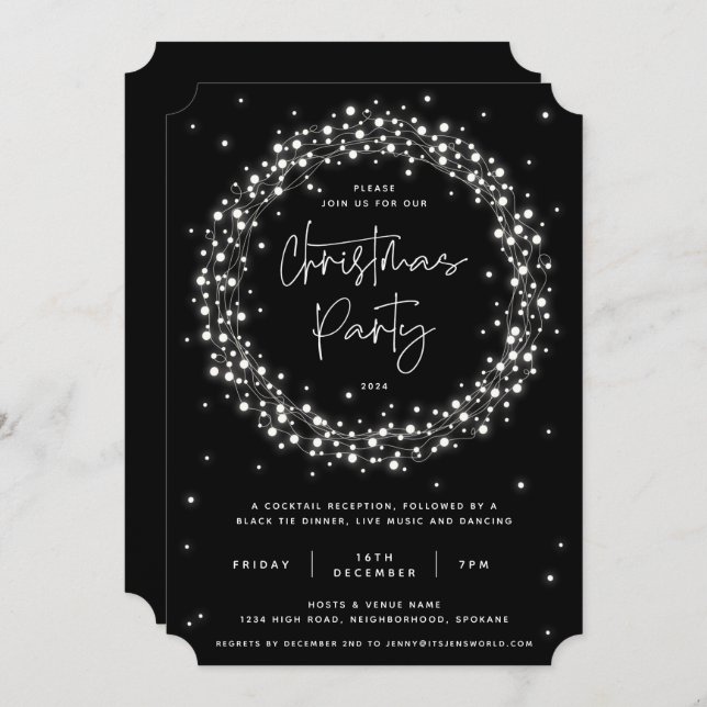 Modern Black Sparkling Lights Christmas Party Invitation (Front/Back)