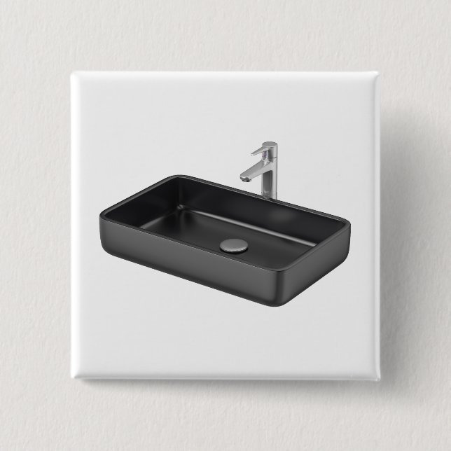 Modern black square bathroom sink with silver fauc 15 cm square badge (Front)
