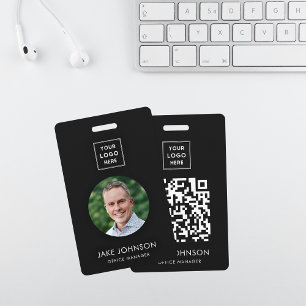 Modern Black Staff Employee QR Code Badge ID Badge