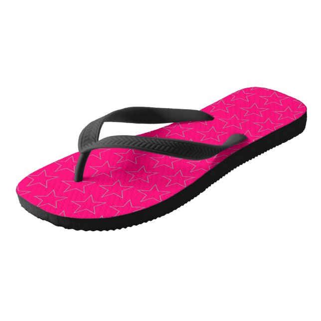 Modern Black Star Pattern Hot Pink Sandals   (Angled)