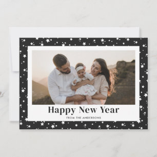 Modern Black Stars Photo Happy New Year Card