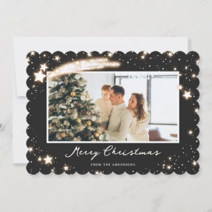 Modern Black Stars Snow Photo Merry Christmas Card