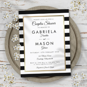 Modern Black Stripe Gold Couples Shower Invitation Postcard