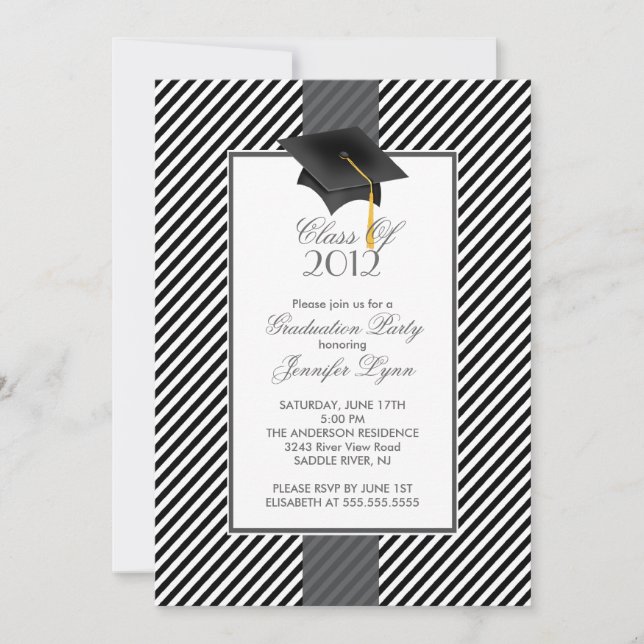 Modern Black Stripe Graduation Party Invitation (Front)