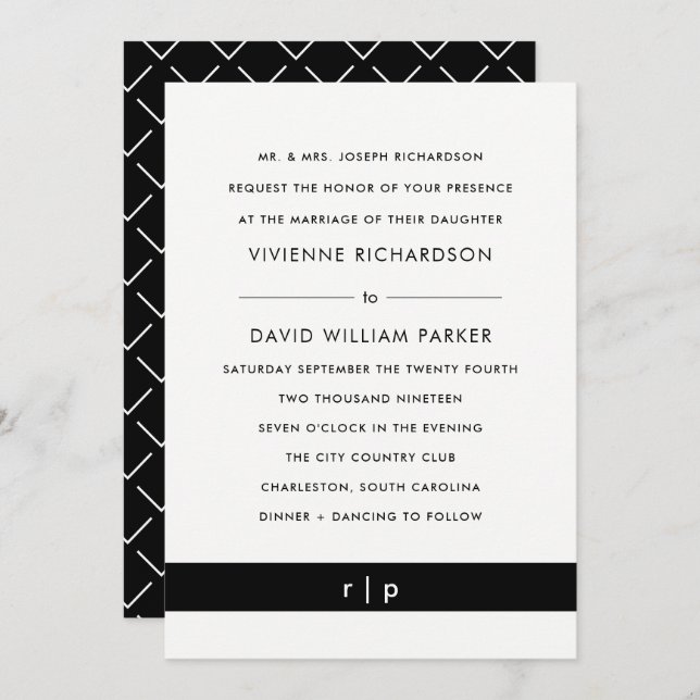 Modern Black Stripe |  Wedding Invitation (Front/Back)