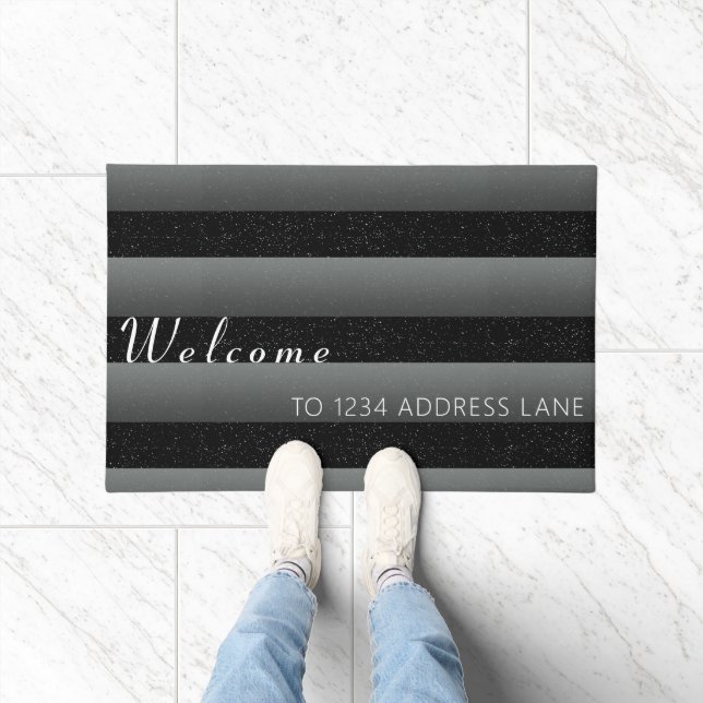 Modern Black Striped Custom Address Doormat (Indoor)