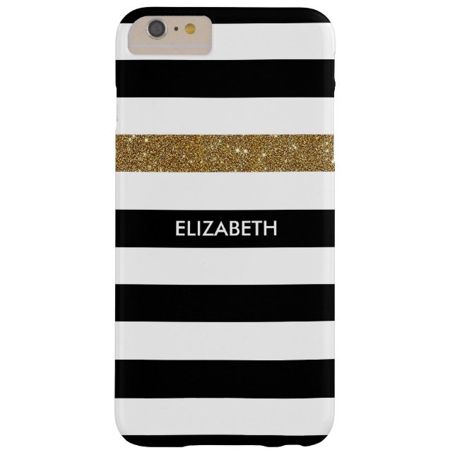Modern Black Stripes FAUX Gold Glitz and Name Case-Mate iPhone Case (Back)