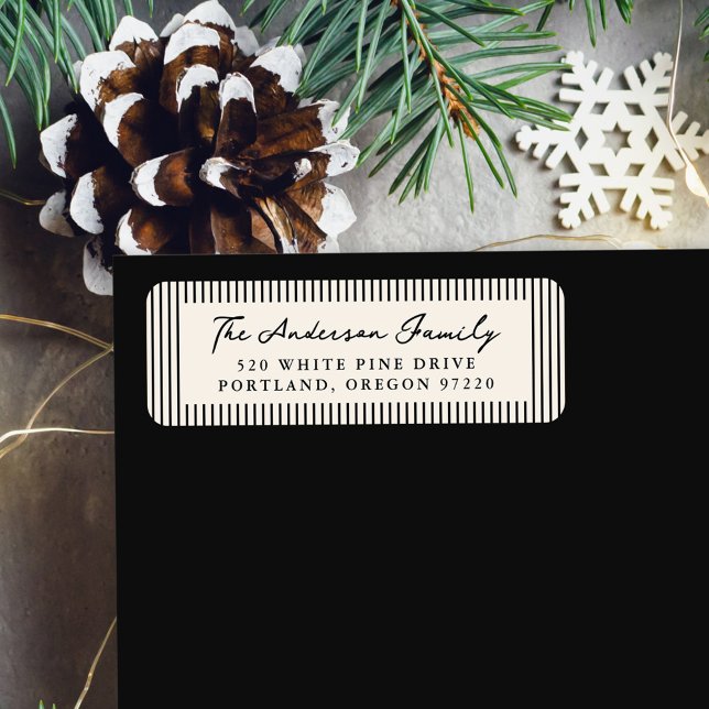 Modern Black Stripes Holiday Return Address (Creator Uploaded)