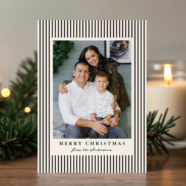 Modern Black Stripes Merry Christmas 2 Photo Holiday Card (Creator Uploaded)