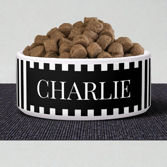Modern Black Stripes Pattern Personalized Dog Pet (Modern Black Stripes Pattern Personalized Dog Pet Bowl)