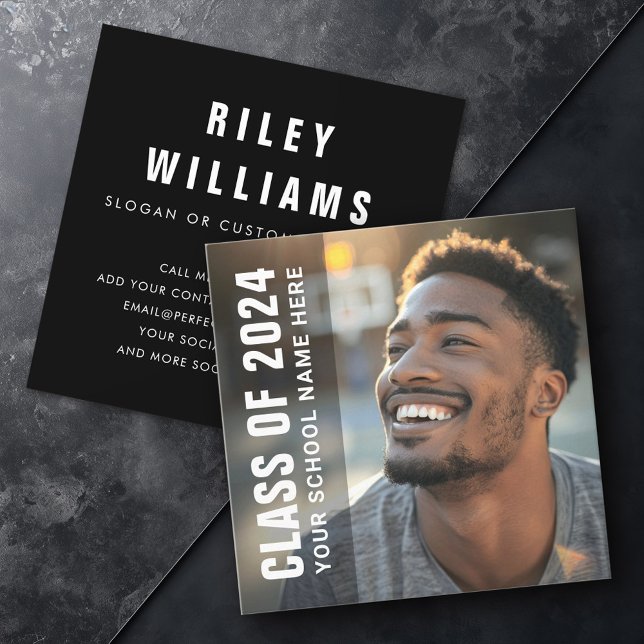 Modern black student graduation networking photo square business card (Modern black student graduation networking photo square business card)