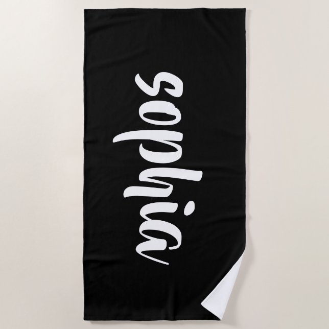Modern Black Summer Pool Monogrammed Name Beach Towel (Front)