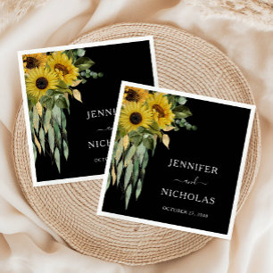 Modern Black Sunflower Wedding Napkin