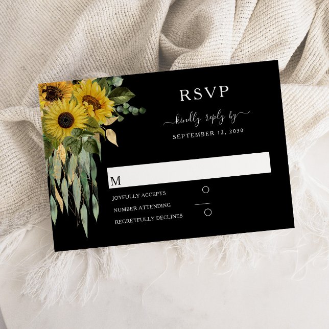 Modern Black Sunflower Wedding  RSVP Card (Modern Black Sunflower Wedding RSVP Card)