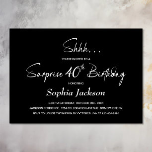 Modern Black Surprise 40th Birthday Party Invitation