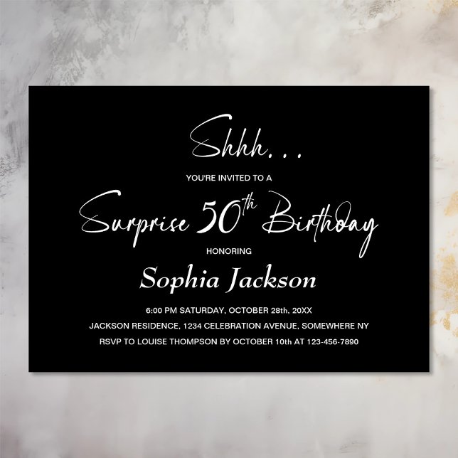 Modern Black Surprise 50th Birthday Party Invitation (Creator Uploaded)