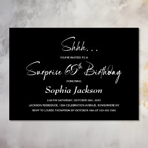 Modern Black Surprise 65th Birthday Party Invitation