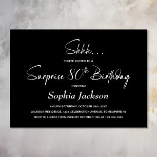 Modern Black Surprise 80th Birthday Party Invitation