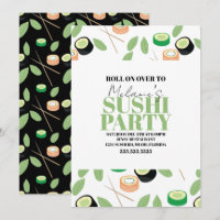 Modern Black Sushi Party Rolls Birthday Invitation