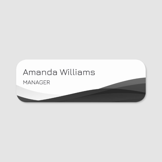 Modern Black Swirl Employee Name Tag (Front)