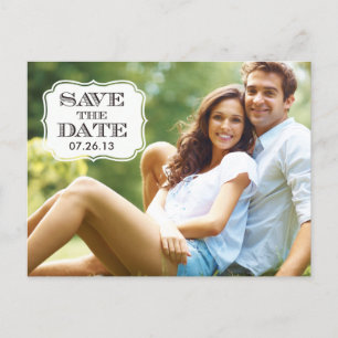 Modern Black Swirl Label Save the Date Photo Card