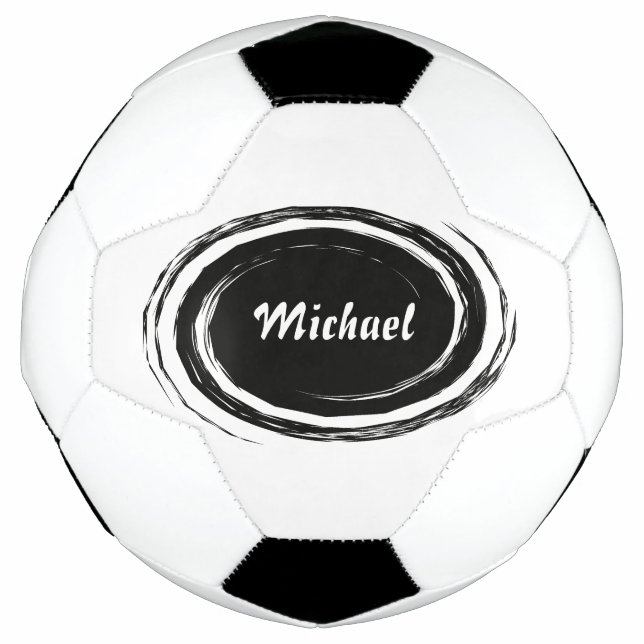 Modern Black Swirl Oval Personalised Soccer Ball (Front)