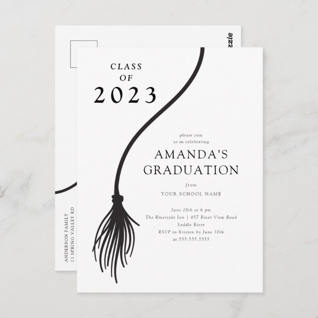 Modern Black Tassel Graduation Party Postcard (Front/Back)
