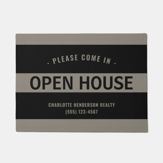 Modern Black Taupe Real Estate Open House Doormat (Front)