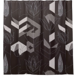 Modern Black Taupe Tulip Geometric Floral Pattern Shower Curtain