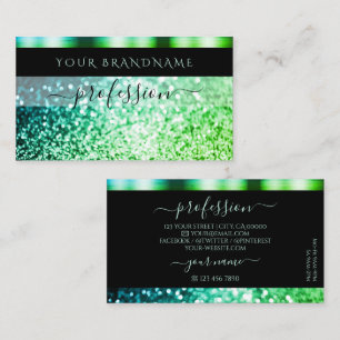 Modern Black Teal Green Sparkling Glitter Shimmery Business Card
