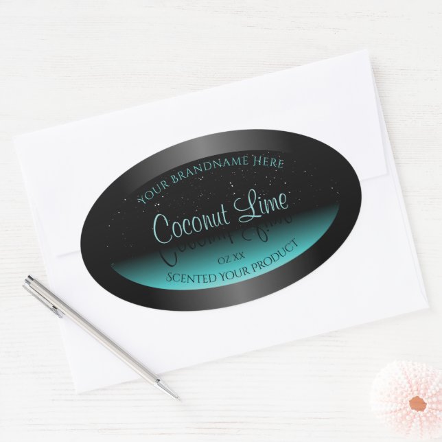 Modern Black Teal Ombre Product Label Soft Glitter (Envelope)
