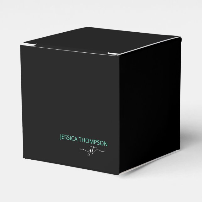 Modern Black Teal Simple Business Monogram Name Favour Box (Front Side)