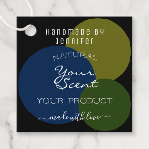 Modern Black Template Blue Green Mustard Circles Favour Tags