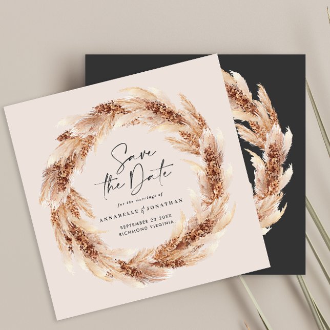 Modern black terracotta pampas grass save the date invitation (Creator Uploaded)