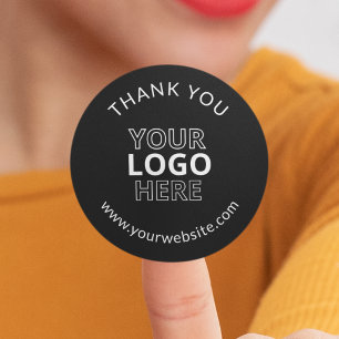Modern Black Thank You Business Logo Classic Round Sticker