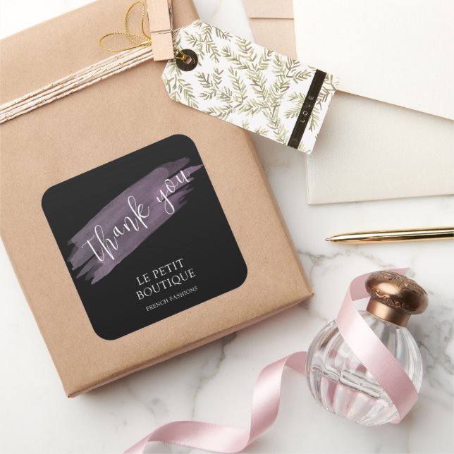 Modern Black Thank You Packaging Store Shipping Square Sticker (Gifting)