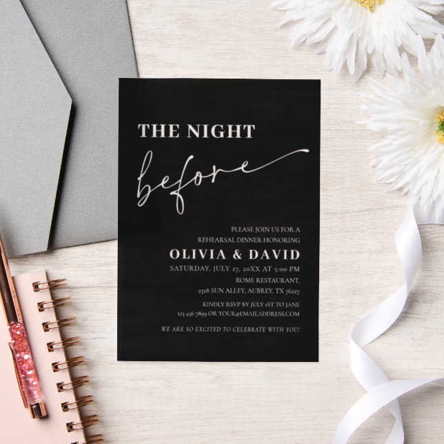 Modern Black The Night Before Rehearsal Dinner Vellum Invitations (Wedding)