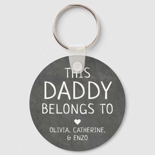 Modern Black This Daddy Belongs To Father's Day Key Ring (Front)