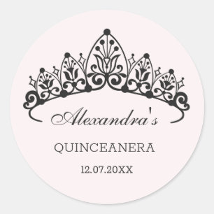 Modern black tiara Quinceanera Classic Round Sticker