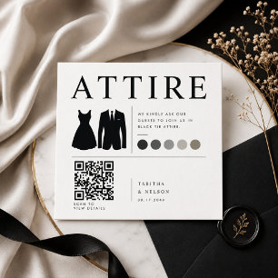Modern Black Tie Attire QR Code Wedding Details Enclosure Card