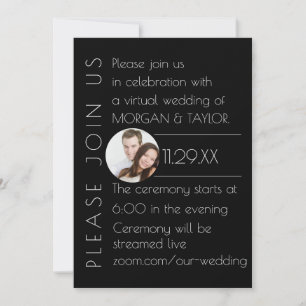 Modern Black Tonal Virtual Wedding, photo Invitation