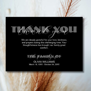 Modern Black Traditional Funeral Sympathy Thank You Card