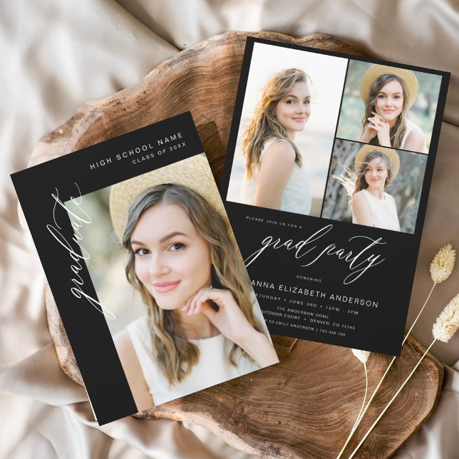 Modern Black Trendy Photo Graduation Party Invitation (Creator Uploaded)
